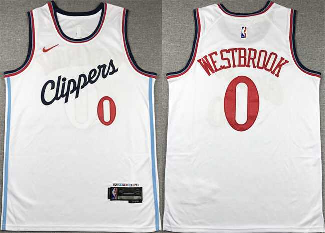 Mens Los Angeles Clippers #0 Russell Westbrook White Stitched Jersey->los angeles clippers->NBA Jersey